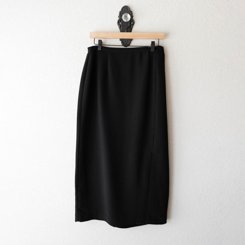 Dressbarn Black Midi Skirt Size 12 Classic Lined Career Skirt with Back Vent